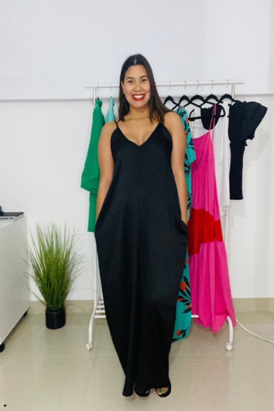 Black Satin Maxi Dress