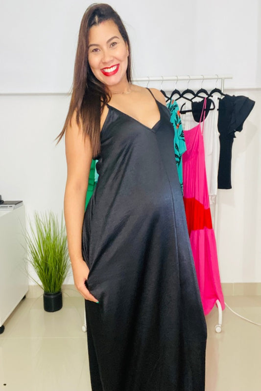 Black Satin Maxi Dress