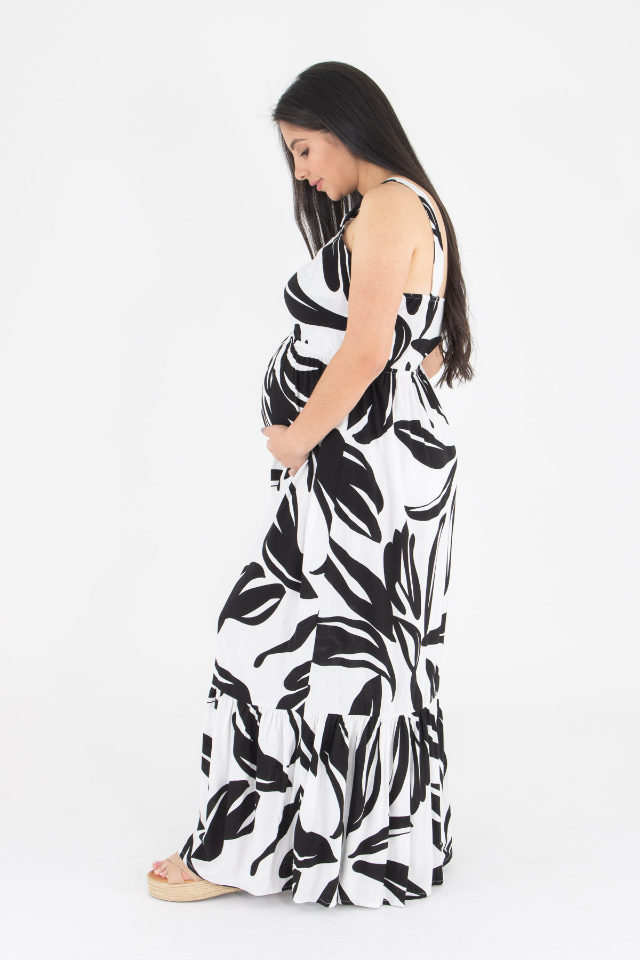 Maternity White & Black Maxi Dress