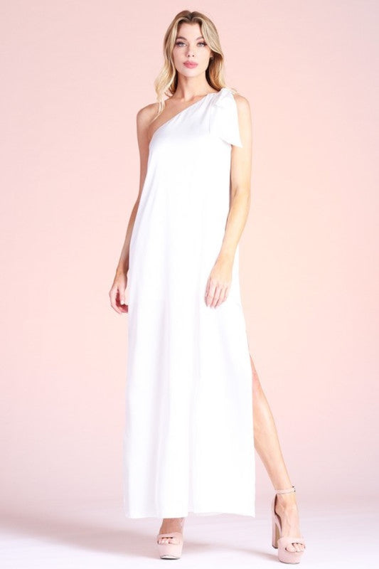 Satin Tie One Shoulder Maxi Dress