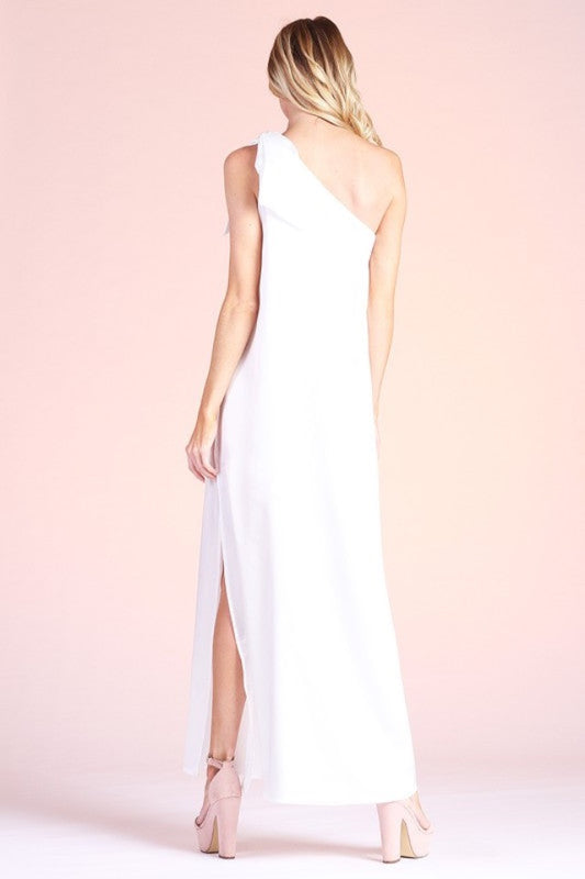 Satin Tie One Shoulder Maxi Dress